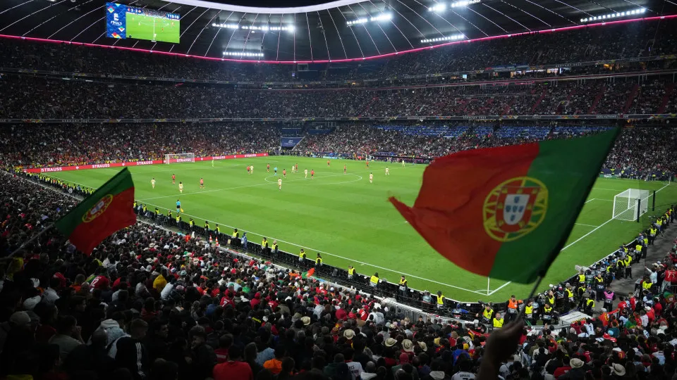 MUNICH,  - JUNE 08: General view inside the stadium as Portugal fans wave flags during the UEFA Nations League 2025 final match between Portugal and Spain at Munich Football Arena on June 08, 2025 in Munich, . (Photo by Pau Barrena - UEFA/UE