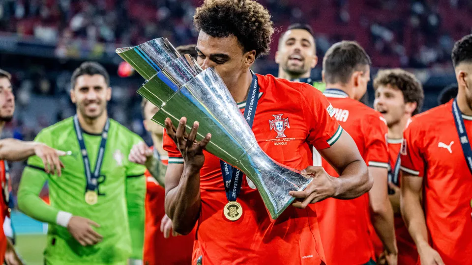 MUNICH, GERMANY - JUNE 08: Renato Veiga of Portugal celebrates during the UEFA Nations League 2025 final match between Portugal and Spain at Munich Football Arena on June 08, 2025 in Munich, Germany. (Photo by Edith Geuppert - GES Sportfoto/Getty Images)