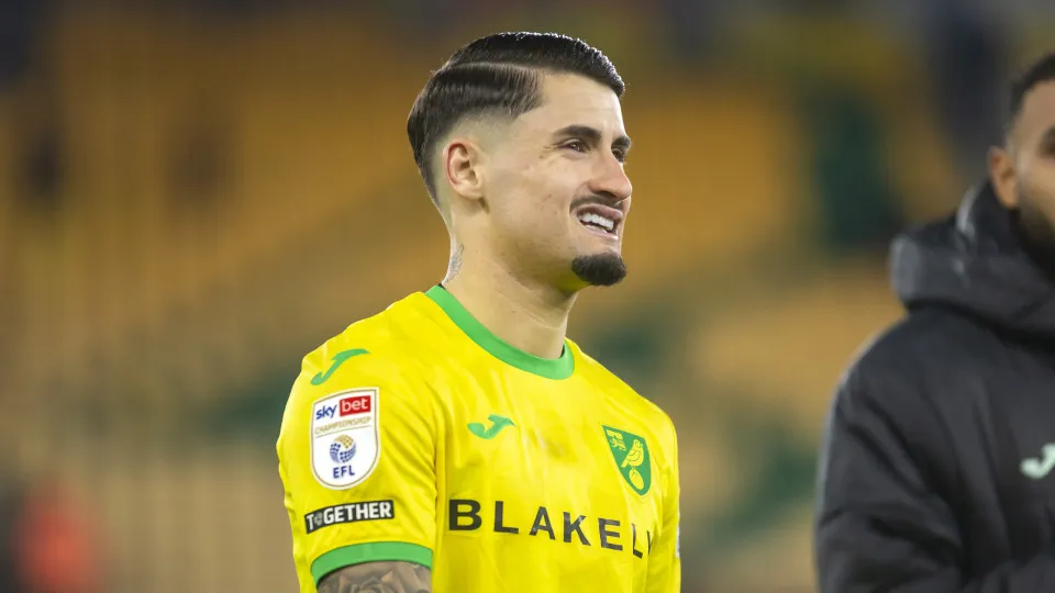 Borja Sainz of Norwich City looks dejected after the Sky Bet Championship match between Norwich City and Sunderland at Carrow Road in Norwich, England, on April 8, 2025. (Photo by David Watts/NurPhoto via Getty Images)