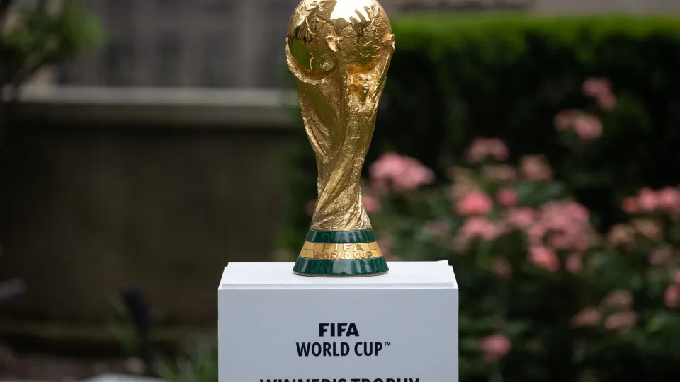 The FIFA World Cup trophy is displayed during an event in New York after an announcement related to the staging of the FIFA World Cup 2026, on June 16, 2022. Mexico City's iconic Azteca Stadium and the Los Angeles Rams' multi-billion-dollar SoFi Stadium w