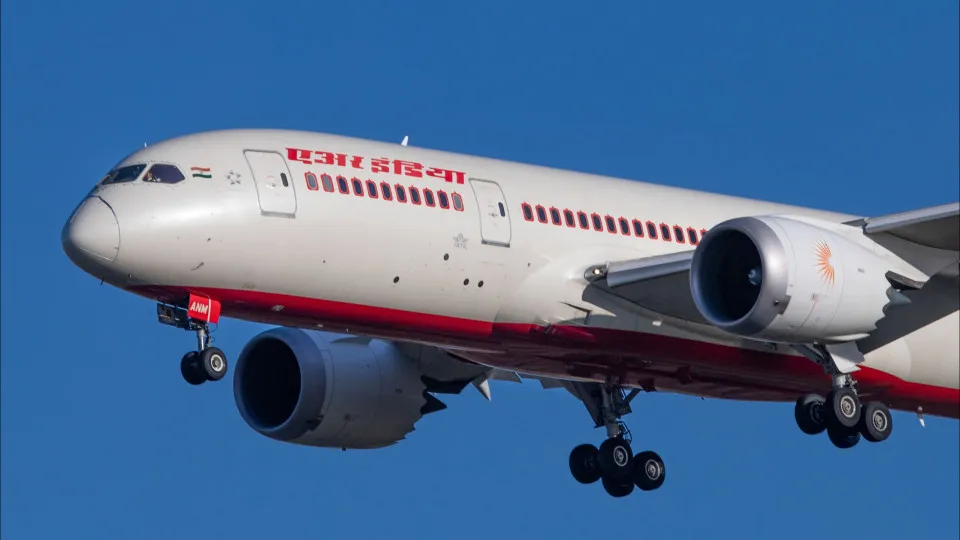 Air India Boeing 787 Dreamliner aircraft as seen on final approach flying for landing at London Heathrow International Airport LHR EGLL in England, United Kingdom on March 19, 2020. The modern and advanced B787-8 airplane has the registration VT-ANM and i