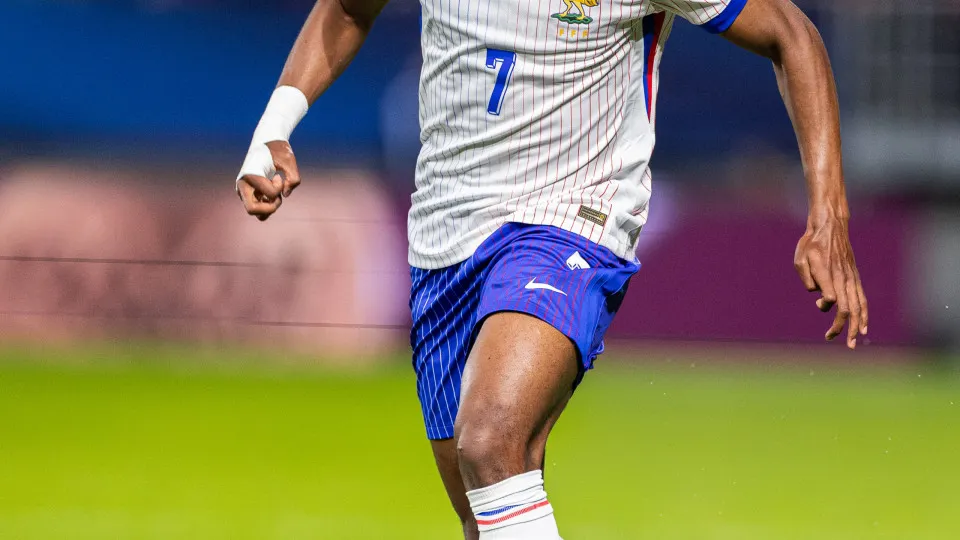 TRENCIN, SLOVAKIA - JUNE 11: Mathys Tel of France runs with the ball during the UEFA European Under-21 Championship 2025 Group Stage match between Portugal and France at Sihot Stadium on June 11, 2025 in Trencin, Slovakia. (Photo by Boris Streubel - UEFA/