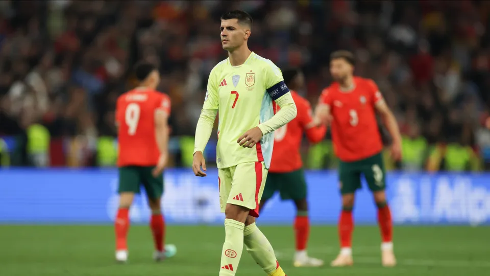 Alvaro Morata of Spain misses the team's fourth penalty in the penalty shootout during the UEFA Nations League final 2025 match between Spain and Portugal at Munich Football Arena in Munich, Germany, on June 8, 2025. (Photo by Mohammad Amirhosseini/NurPho