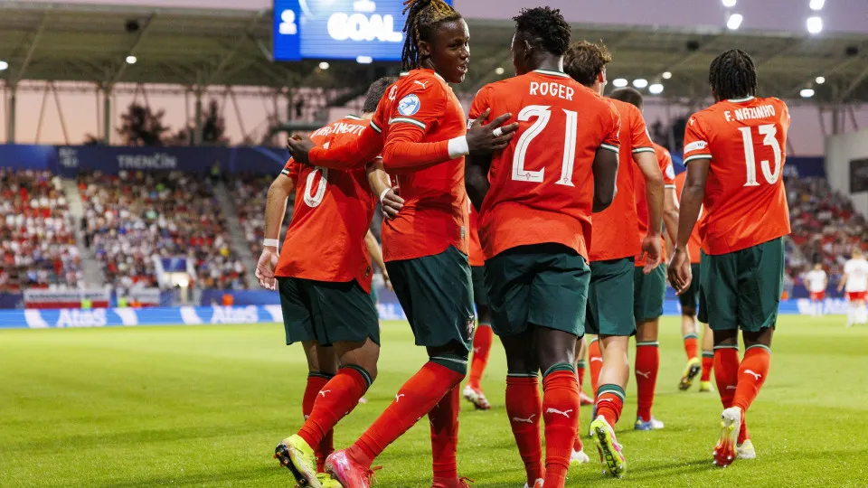TRENCIN, SLOVAKIA - JUNE 14: Geovany Quenda of Portugal celebrates his goal with teammates during the UEFA European Under-21 Championship 2025 Group Stage match between Portugal and Poland at Sihot Stadium on June 14, 2025 in Trencin, Slovakia. (Photo by 