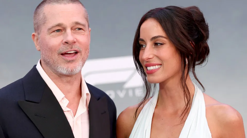 NEW YORK, NEW YORK - JUNE 16: (L-R) Brad Pitt and Ines de Ramon attend the Apple Original Films & Warner Bros. Pictures "F1" World Premiere in Times Square on June 16, 2025 in New York City. (Photo by Arturo Holmes/WireImage)