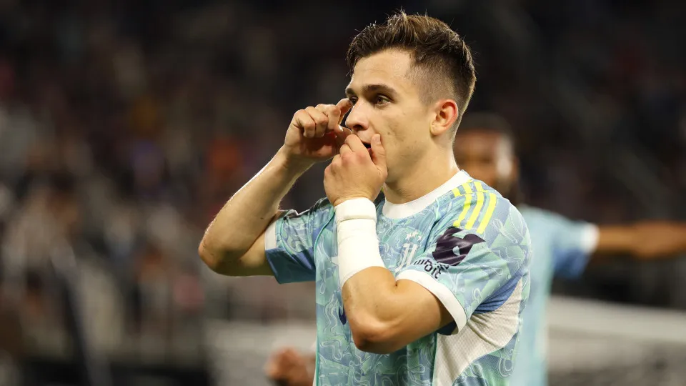 WASHINGTON, DC - JUNE 18: Francisco Conceicao #7 of Juventus FC celebrates scoring his team's second goal during the FIFA Club World Cup 2025 group G match between Al Ain FC and Juventus FC at Audi Field on June 18, 2025 in Washington, DC. (Photo by Stuar