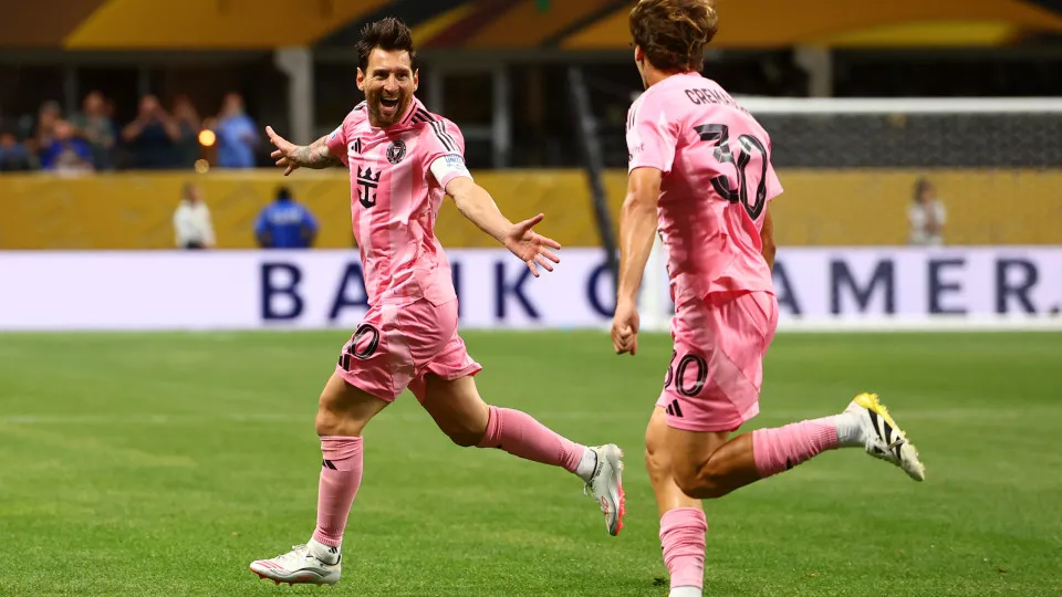 ATLANTA, GEORGIA - JUNE 19: Lionel Messi of Inter Miami celebrates scoring his side's second goal with team-mate Benjamin Cremaschi during the FIFA Club World Cup 2025 group A match between Internacional CF Miami and FC Porto at Mercedes-Benz Stadium on J