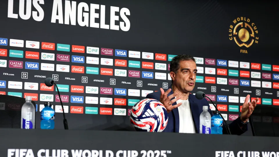 PASADENA, CALIFORNIA - JUNE 19: Renato Paiva, Head Coach of Botafogo, speaks to the media in a post match press conference after the team's victory in the FIFA Club World Cup 2025 group B match between Paris Saint-Germain FC and Botafogo FR at Rose Bowl S