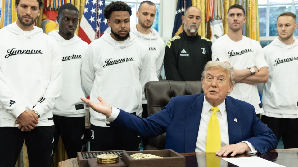WASHINGTON - JUNE 18: President Donald Trump meets with with members of the Juventus soccer club inside the Oval Office on June 18, 2025 at The White House in Washington. (Photo by Tom Brenner For The Washington Post via Getty Images)