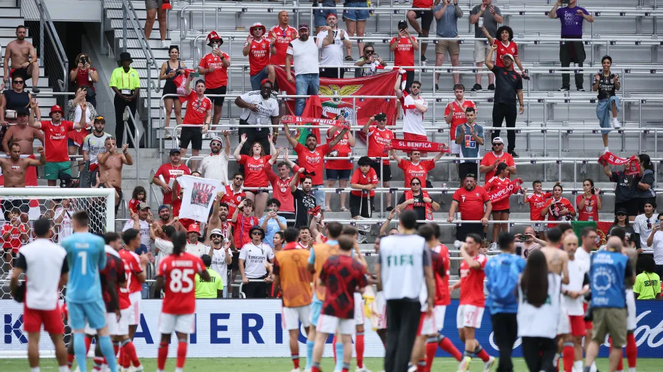 ORLANDO, FLORIDA - JUNE 20: Fans of SL Benfica celebrate following the team's victory in the FIFA Club World Cup 2025 group C match between SL Benfica and Auckland City FC at Inter&Co Stadium on June 20, 2025 in Orlando, Florida. (Photo by Alex Grimm/Gett
