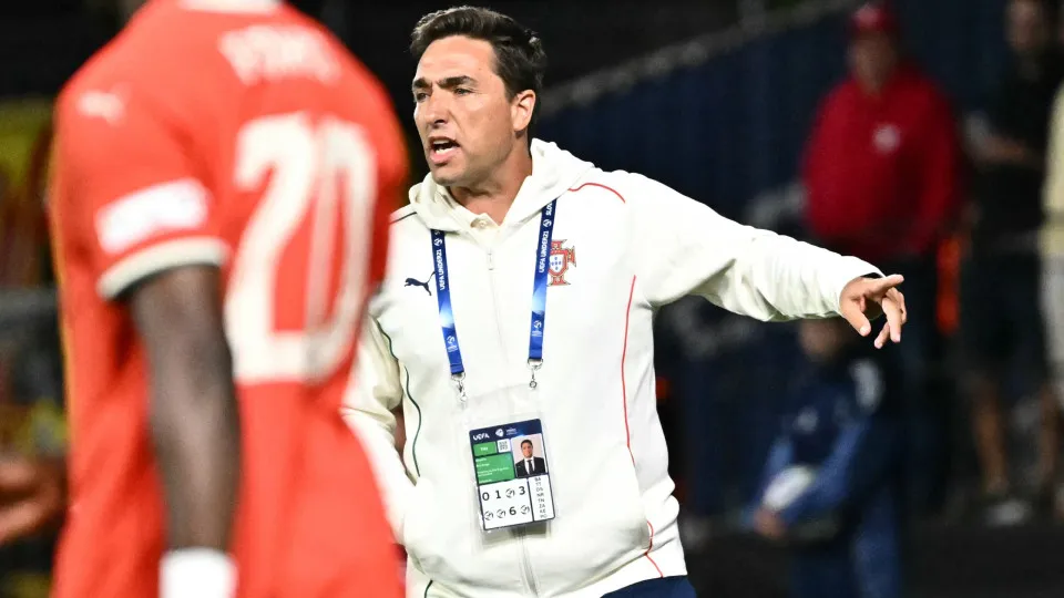Portugal's head coach Rui Jorge reacts during the UEFA U21 European Championship Group C football match between Portugal and France in Trencin, Slovakia on June 11, 2025. (Photo by Joe Klamar / AFP) (Photo by JOE KLAMAR/AFP via Getty Images)          