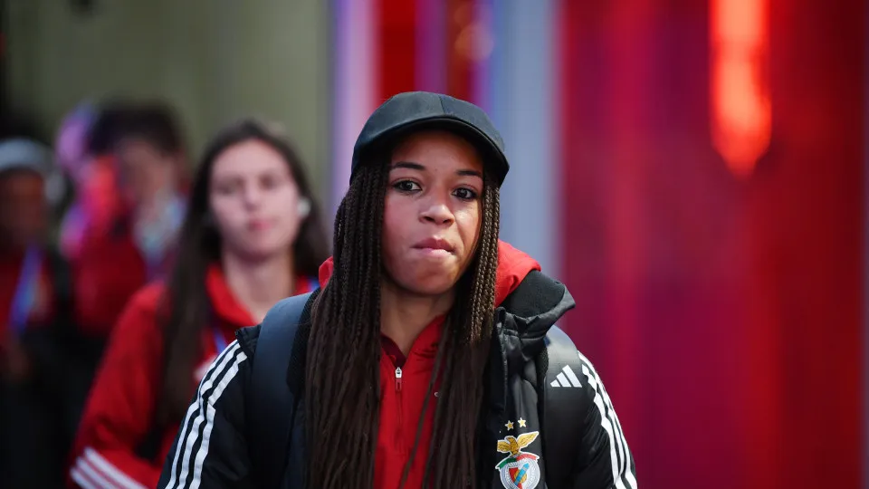LYON, FRANCE - MARCH 27: Jessica Silva of SL Benfica arrives at the stadium prior to the UEFA Women's Champions League 2023/24 Quarter Final Leg Two match between Olympique Lyon and SL Benfica at OL Stadium on March 27, 2024 in Lyon, France. (Photo by Val