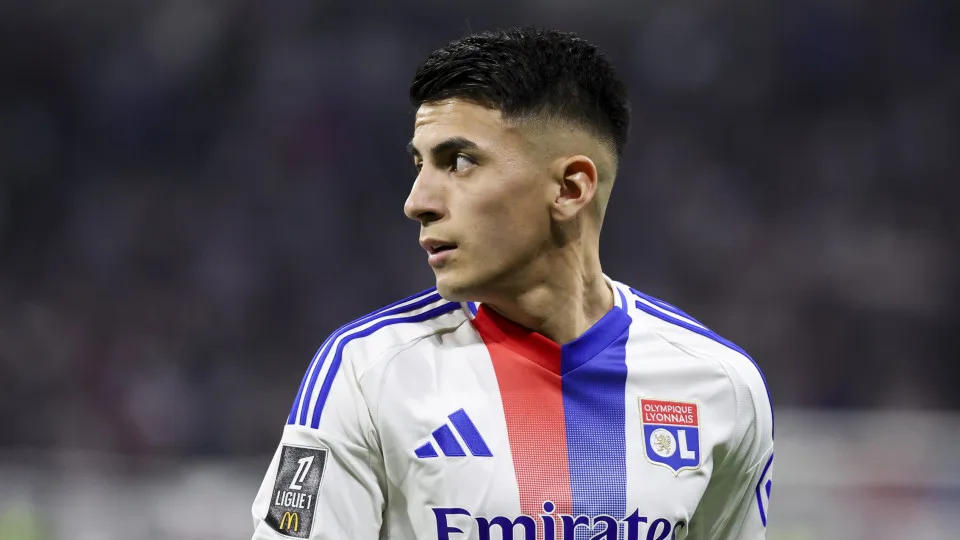 LYON, FRANCE - APRIL 26: Thiago Almada #23 of Olympique Lyonnais looks on during the Ligue 1 match between Olympique Lyonnais and Stade Rennais FC at Groupama Stadium on April 26, 2025 in Lyon, France. (Photo by Catherine Steenkeste/Getty Images)
