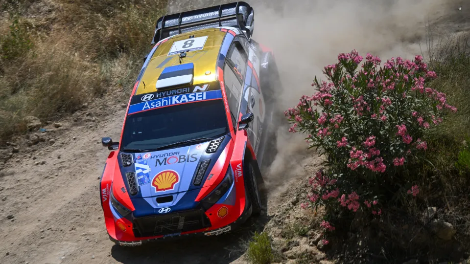 LAMIA, GREECE - JUNE 27: Ott Tanak of Estonia and Martin Jarveoja of Estonia compete with their Hyundai Shell Mobis WRT Hyundai i20 N Rally1 during Day 2 of WRC Acropolis Rally Greece, Round 6 of the 2025 FIA World Rally Championship on June 27, 2025 in L