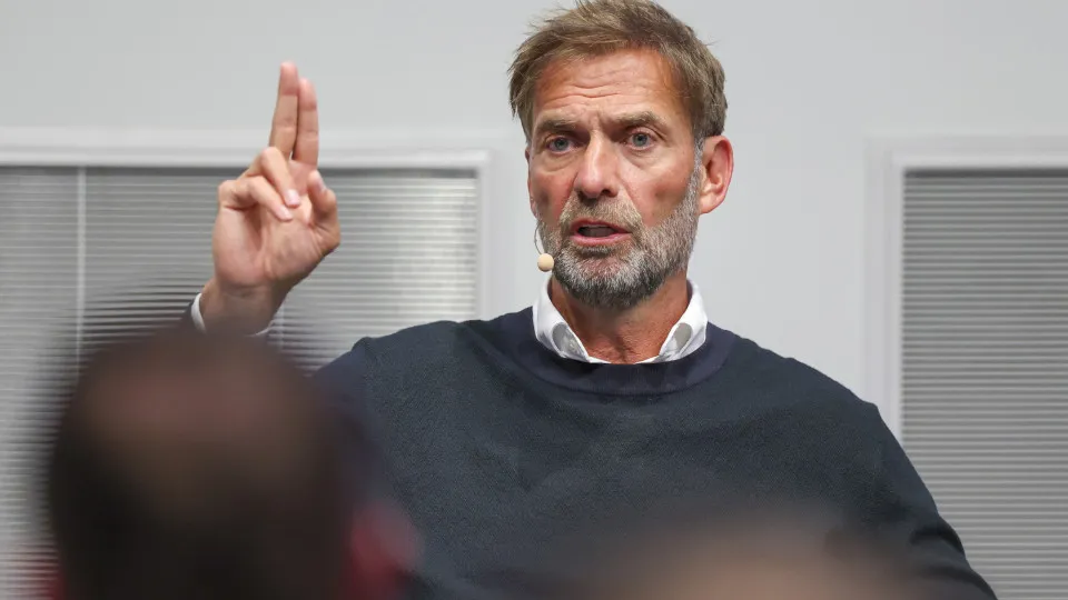 23 April 2025, Saxony, Leipzig: Jürgen Klopp, Head of Global Soccer at Red Bull, sits during a panel discussion in the Red Bull Arena. At the RB Leipzig youth academy, he spoke alongside other managers about the development opportunities for young players