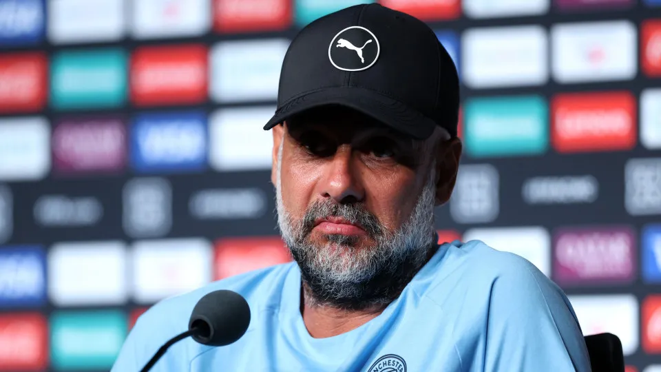ORLANDO, FLORIDA - JUNE 29:  Pep Guardiola, Head Coach of Manchester City, speaks during the Press Conference ahead of their FIFA Club World Cup 2025 match against Al Hilal at Camping World Stadium on June 29, 2025 in Orlando, Florida. (Photo by Justin Se