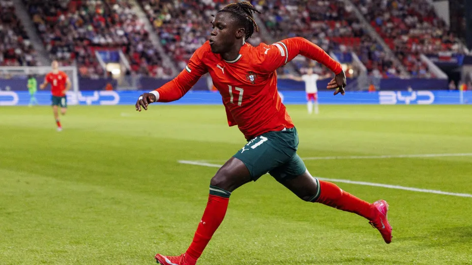 TRENCIN, SLOVAKIA - JUNE 14: Geovany Quenda of Portugal celebrates his goal during the UEFA European Under-21 Championship 2025 Group Stage match between Portugal and Poland at Sihot Stadium on June 14, 2025 in Trencin, Slovakia. (Photo by Maciej Rogowski