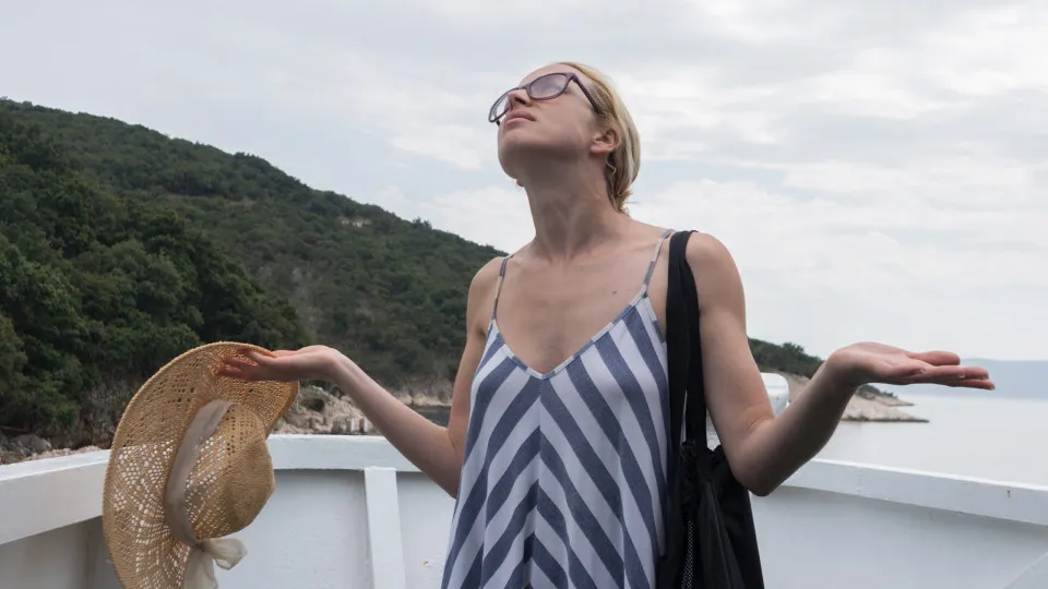 férias, mau tempo, mulher