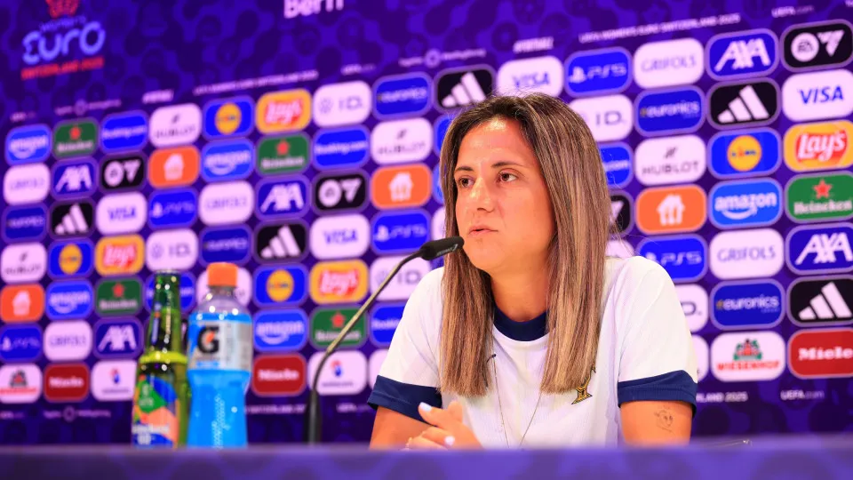 BERN, SWITZERLAND - JULY 02: Dolores Silva of Portugal speaks to the media during the Portugal Press Conference ahead of the UEFA Women's EURO 2025 Group B match between Portugal and Spain at Stadion Wankdorf on July 02, 2025 in Bern, Switzerland. (Photo 