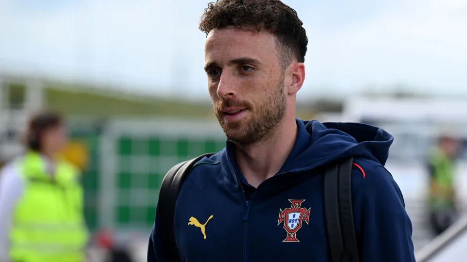 MUNICH, GERMANY - JUNE 03: Diogo Jota of Portugal looks on, as he leaves the team plane prior to the Portugal Training Session And Press Conference ahead of the UEFA Nations League 2025 Semi-final between Germany and Portugal on June 03, 2025 in Munich, G