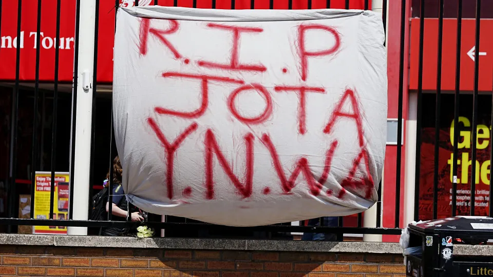 Tributes at Anfield Stadium, home of Liverpool, in memory of Diogo Jota who has died at the age of 28. Picture date: Thursday July 3, 2025. (Photo by Peter Byrne/PA Images via Getty Images)