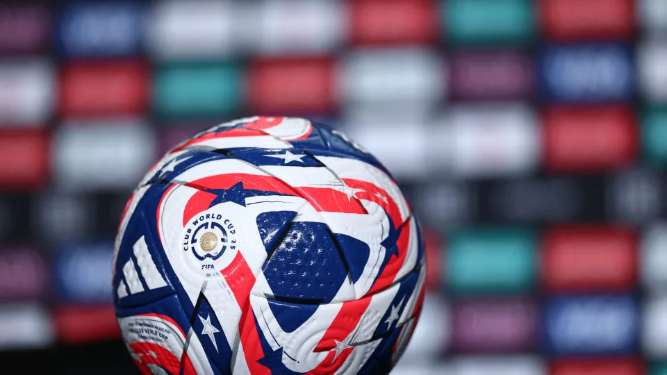 An official ball is pictured before a press conference at the Lincoln Financial Field Stadium in Philadelphia on July 3, 2025, ahead of the FIFA Club World Cup 2025 quarterfinal football match between Brazil's Palmeiras and England's Chelsea on July 4. (P