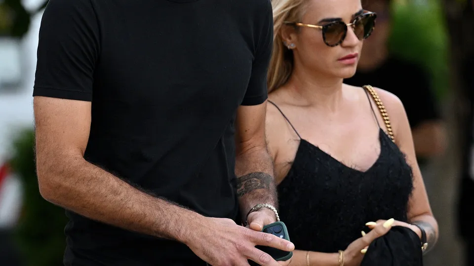 GONDOMAR, PORTUGAL - JULY 05: Rui Patricio, football player for Al Ain FC and the Portugal national team, arrives with Wife Vera Ribeiro at a funeral held for Diogo Jota and his brother Andre Silva at Igreja Matriz de Gondomar on July 05, 2025 in Gondomar