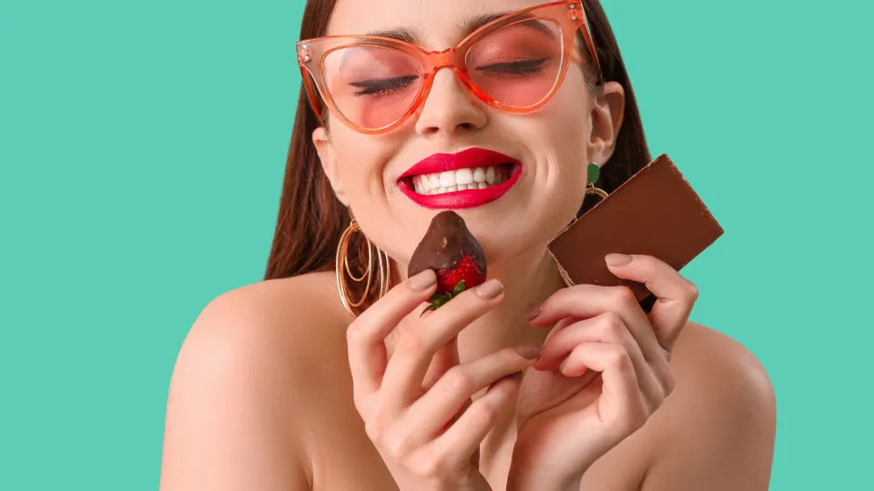 chocolate, mulher, morango