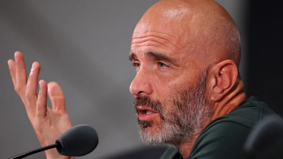 EAST RUTHERFORD, NEW JERSEY - JULY 11: Enzo Maresca, Head Coach of Chelsea FC, speaks to the media during a Chelsea FC Press Conference ahead of the FIFA Club World Cup 2025 Final between Chelsea FC and Paris Saint-Germain at MetLife Stadium on July 11, 2