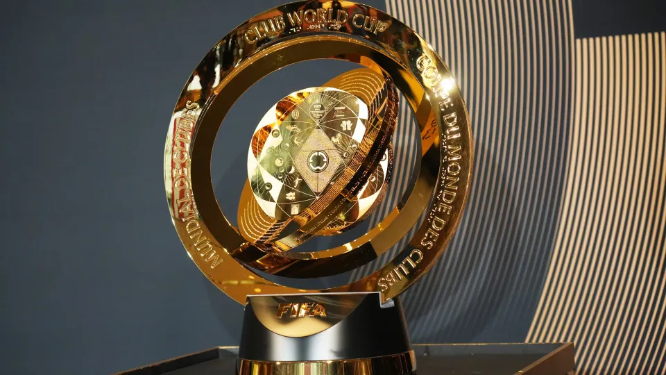 NEW YORK, NEW YORK - JULY 12: The Trophy is seen during a media scrum at the Trump Tower ahead of FIFA Club World Cup Final between Chelsea FC and Paris Saint-Germain on July 12, 2025 in New York City. (Photo by Etsuo Hara/Getty Images)