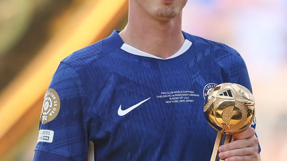 EAST RUTHERFORD, NEW JERSEY - JULY 13: Cole Palmer #10 of Chelsea FC poses for a photo with the adidas Golden Ball during the award ceremony after the FIFA Club World Cup 2025 Final match between Chelsea FC and Paris Saint-Germain at MetLife Stadium on Ju