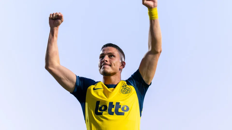 ANTWERPEN, BELGIUM - MAY 17: Franjo Ivanovic of R. Union Saint-Gilloise celebrates after scoring the team's third goal during the Jupiler Pro League Championship Play Offs match between Royal Antwerp FC and Royale Union Saint-Gilloise at Bosuilstadion on 