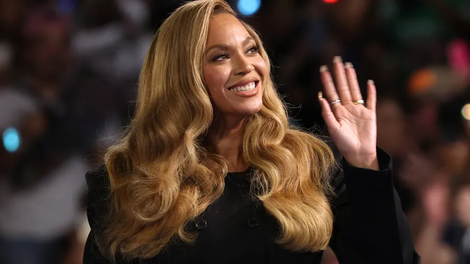 HOUSTON, TEXAS - OCTOBER 25: Recording artist Beyonce looks on during a campaign rally with Democratic presidential nominee, U.S. Vice President Kamala Harris, at Shell Energy Stadium on October 25, 2024 in Houston, Texas. Vice President Kamala Harris is 