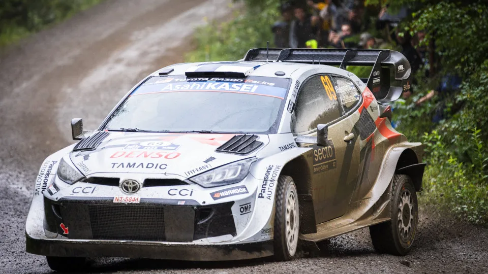 Finnish driver Kalle Rovanpera and co-driver Jonne Halttunen compete in their Toyota GR Yaris car during the Parkkola 2 special stage of the WRC Rally Finland in Jyvaskyla, Finland on August 2, 2025. (Photo by Valtteri Vainio / Lehtikuva / AFP) / Finland 