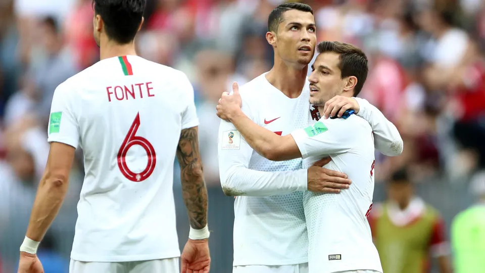 Portugal's Cristiano Ronaldo (centre) and Cedric celebrate after the game Portugal v Morocco - FIFA World Cup 2018 - Group B - Luzhniki Stadium 20-06-2018 . (Photo by  Tim Goode/PA Images via Getty Images)