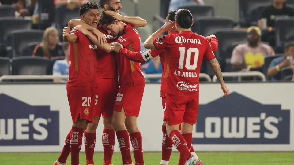 NEW YORK, NEW YORK - AUGUST 5: Paulinho #26 of Deportivo Toluca FC celebrates with teammates after scoring his team's second goal of the match during the first half of the Leagues Cup Phase One match between Deportivo Toluca FC and New York City FC at Yan