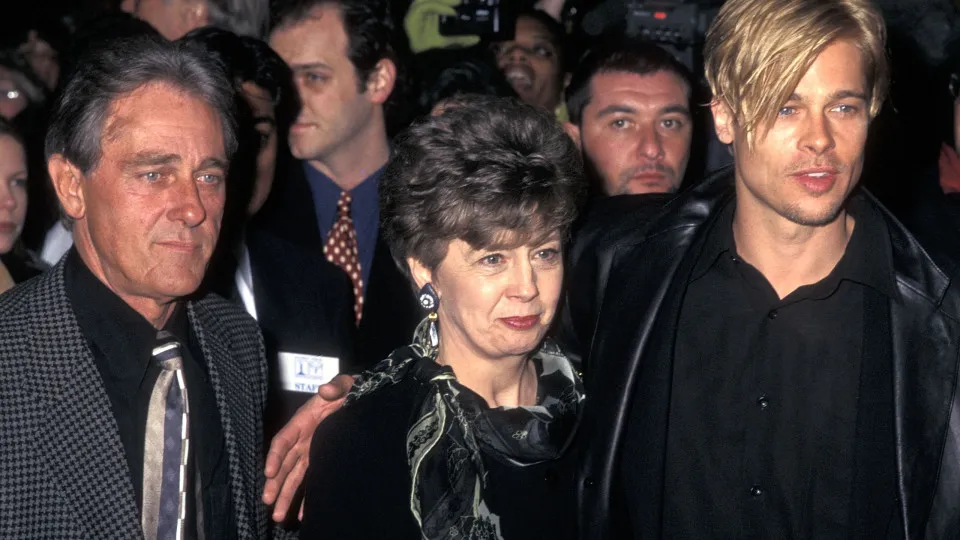 NEW YORK CITY - MARCH 13:   Actor Brad Pitt and parents William Pitt and Jane Pitt attend "The Devil's Own" New York City Premiere on March 13, 1997 at City Cinemas Cinema 1 in New York City. (Photo by Ron Galella/Ron Galella Collection via Getty Images) 