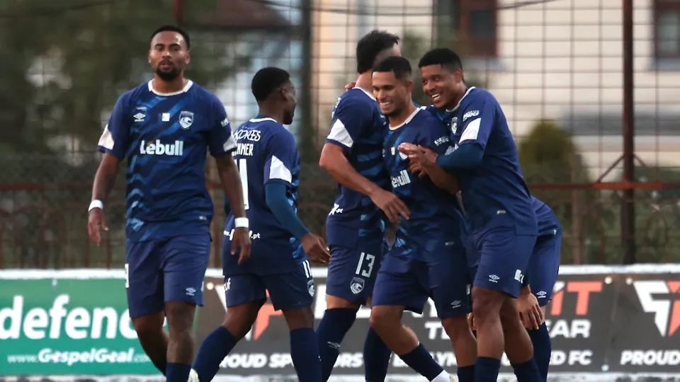 Santa Clara's Gabriel Silva (second right) celebrates scoring their side's second goal of the game with team-mates during the UEFA Conference League third qualifying round first leg match at the Ballymena Showgrounds, County Antrim. Picture date: Thursday