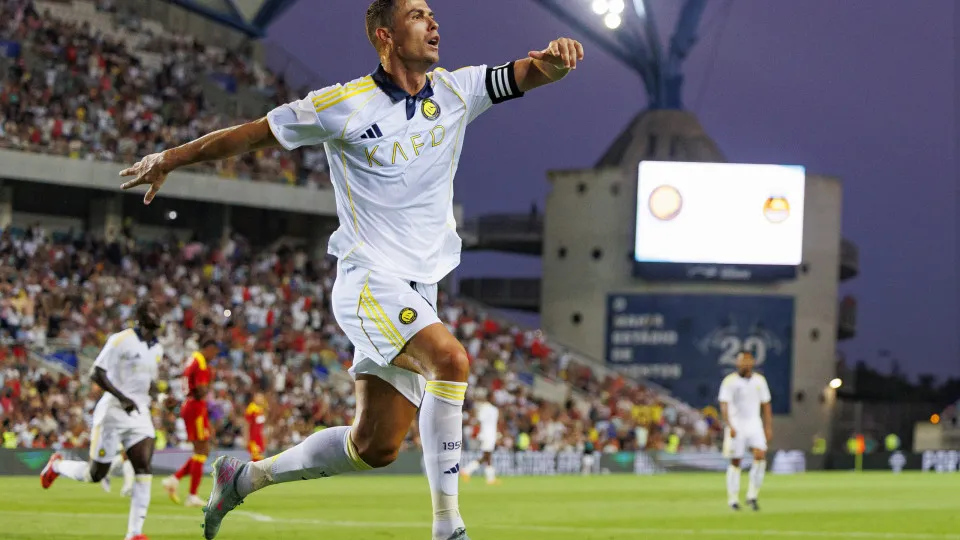 FARO, PORTUGAL - AUGUST 7: Cristiano Ronaldo of Al Nassr FC celebrates his goal during the Pre-Season Friendly match between Al Nassr FC and Rio Ave FC at Estádio Algarve on August 7, 2025 in Faro, Portugal. (Photo by Maciej Rogowski/Eurasia Sport Images/