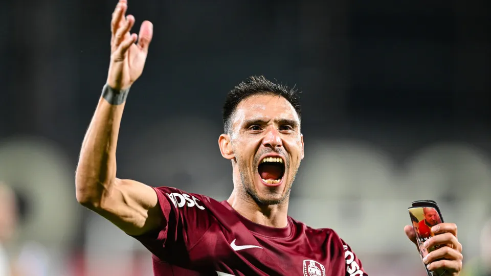Mario Camora celebrates during the CFR 1907 Cluj (ROU) vs. FC Lugano (SUI) match in Cluj-Napoca, Romania, on July 31, 2025, at the Dr Constantin Radulescu Stadium (Photo by Flaviu Buboi/NurPhoto via Getty Images).