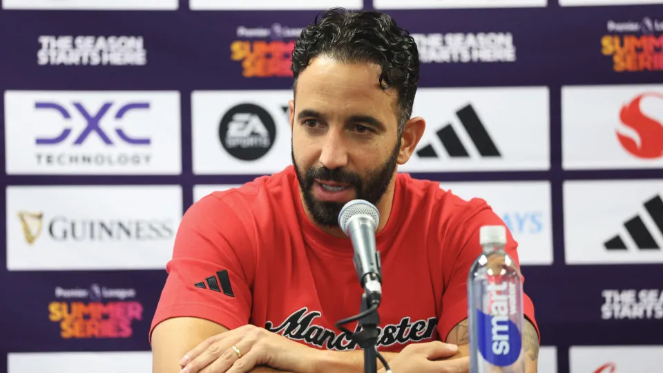CHICAGO, ILLINOIS - JULY 30: Ruben Amorim, Head Coach of Manchester United, speaks in a press conference after the Premier League Summer Series match between Manchester United and AFC Bournemouth at Soldier Field on July 30, 2025 in Chicago, Illinois.  (P