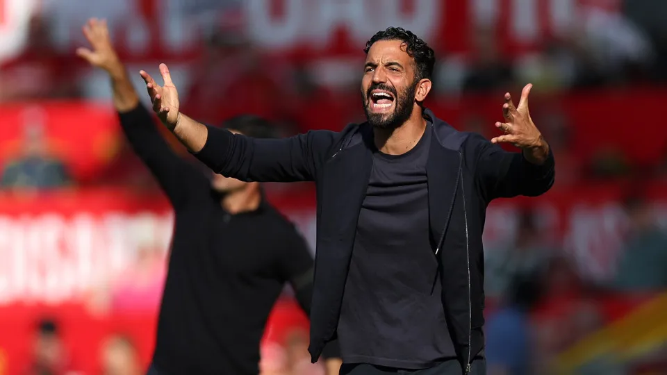 MANCHESTER, ENGLAND - AUGUST 17: Ruben Amorim, Manager of Manchester United reacts during the Premier League match between Manchester United and Arsenal at Old Trafford on August 17, 2025 in Manchester, England. (Photo by Michael Regan/Getty Images)