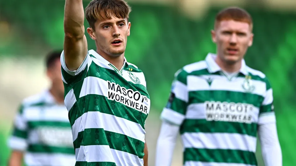 Dublin , Ireland - 17 August 2025; John McGovern of Shamrock Rovers celebrates after scoring his side's first goal, a penalty, during the Sports Direct Men's FAI Cup third round match between Shamrock Rovers and Longford Town at Tallaght Stadium in Dublin