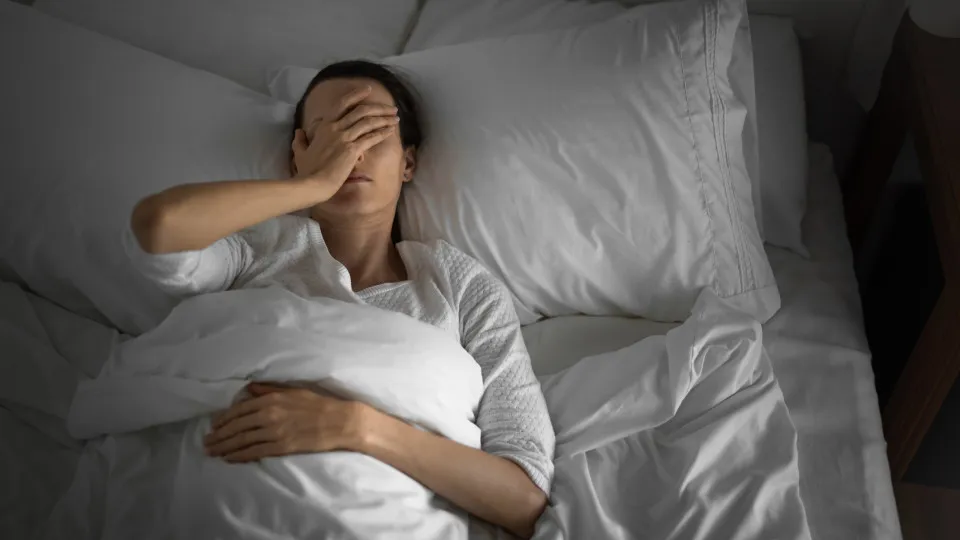 mulher, noite, dormir, cama
