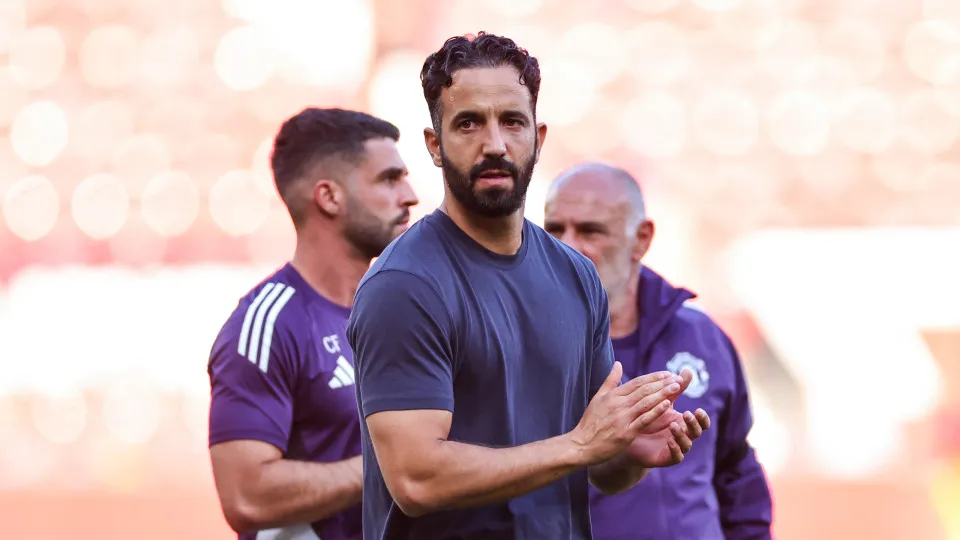 MANCHESTER, ENGLAND - AUGUST 17: Ruben Amorim the head coach / manager of Manchester United applauds at full time during the Premier League match between Manchester United and Arsenal at Old Trafford on August 17, 2025 in Manchester, England. (Photo by Ro