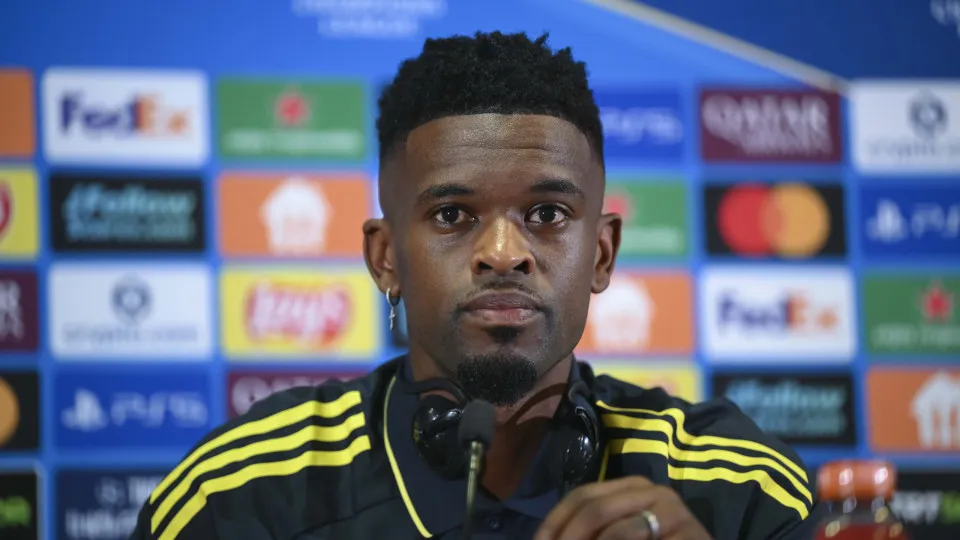 ISTANBUL, TURKIYE - AUGUST 19: Nelson Semedo of Fenerbahce attends a press conference ahead of the UEFA Champions League playoff first leg match against Portugal's Benfica team at the Chobani Stadium in Istanbul, Turkiye on August 19, 2025. (Photo by Arif