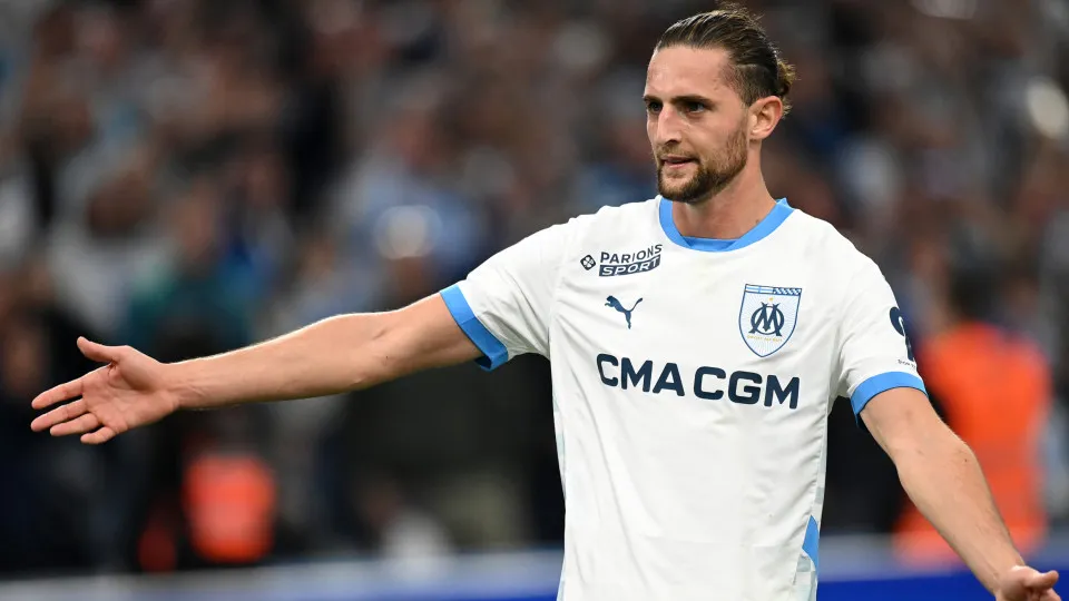 MARSEILLE, FRANCE - APRIL 6: Adrien Rabiot of Olympique de Marseille points during the Ligue 1 match between Olympique de Marseille and Toulouse FC at Orange Stade Velodrome on April 6, 2025 in Marseille, France. (Photo by Neal Simpson/Sportsphoto/Allstar