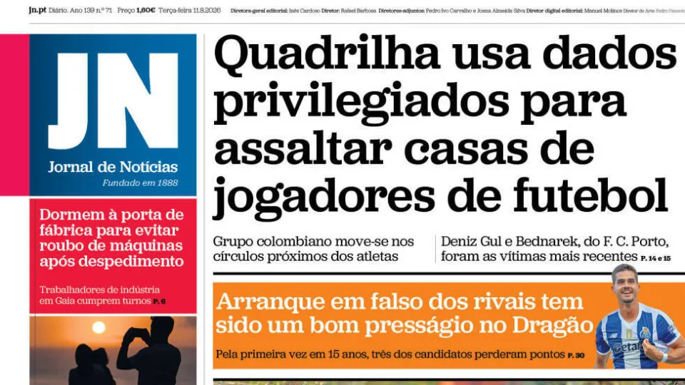 Hoje é notícia: Dados para assaltar futebolistas; Escolas perdem docentes