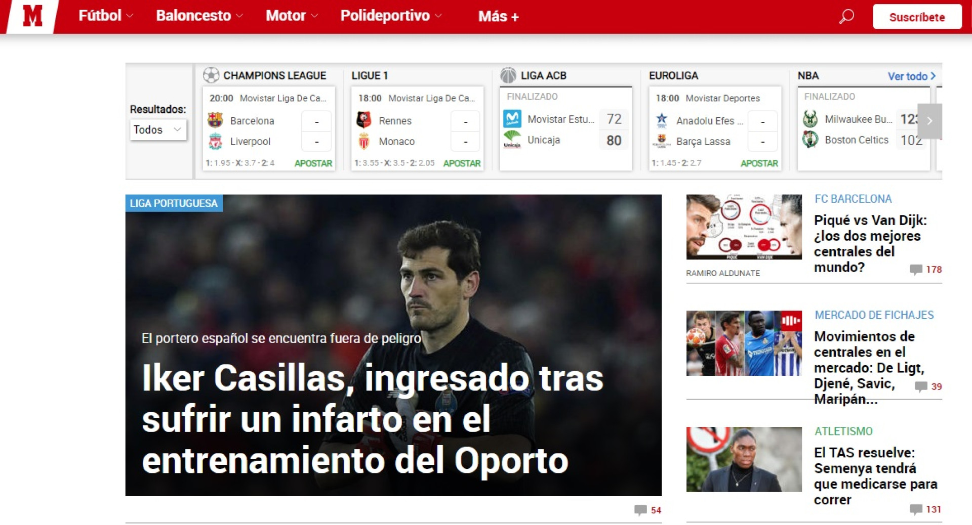 Imprensa internacional reage em peso a enfarte súbito de Iker Casillas