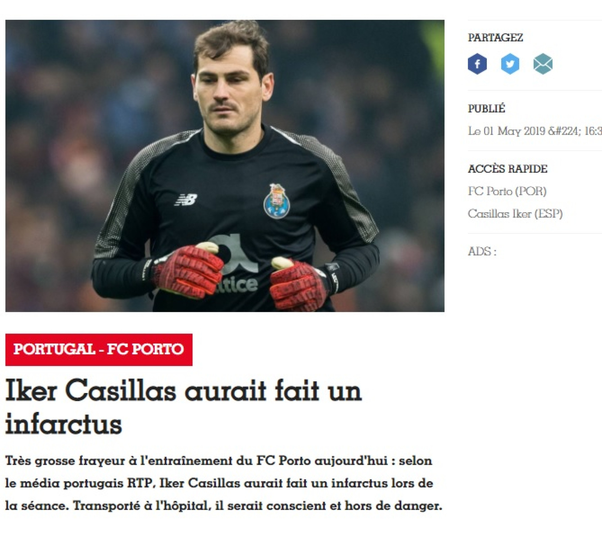 Imprensa internacional reage em peso a enfarte súbito de Iker Casillas